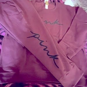 VS PINK FLEECE SKINNY JOGGERS FLEECE CAMPUS PULLOVER RICH MAROON SCRIPT LOCO XXL